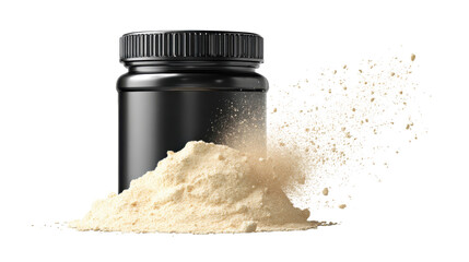 protein powder jar on white background 