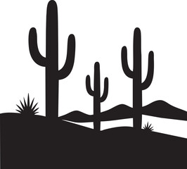 Cactus desert scene silhouette vector