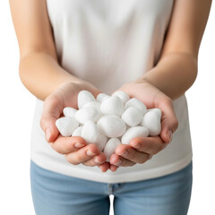 Holding white pebbles lifestyle isolated on transparent background