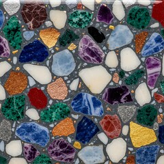 Colorful Terrazzo Stone Pattern Decorative Mosaic Surface Multicolor Marble Chips Texture
