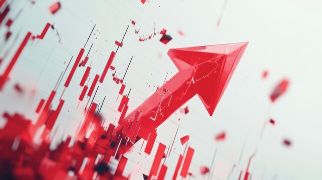 A visual representation shows market growth through data patterns and an upward arrow symbolizing progress