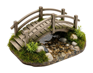 Serene wooden bridge over tranquil stream nature scene isolated on transparent background