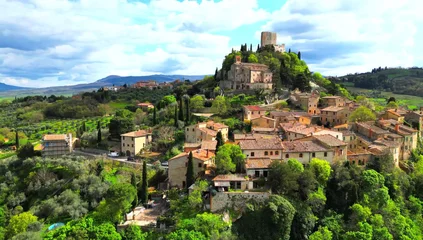 Fotobehang Toscane Tuscan Village with a Castle on a Hilltop tuscany architecture  © Sahtaj Chowdhury