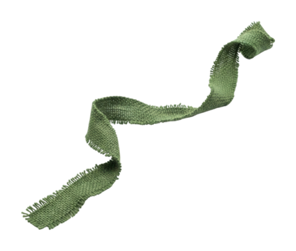 Green fabric ribbon twist still life textile isolated on transparent background