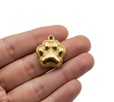Golden paw print pendant jewelry handheld artistic isolated on transparent background