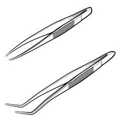 Vector illustration of tweezers. Two tweezers on a white background.