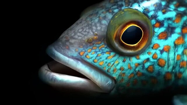 A captivating close-up reveals the intricate patterns and captivating gaze of a fish