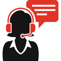 Customer Service Representative Icon with Red Speech Bubble and Headset on Transparent Background