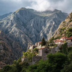 Obraz premium landschaft, berg, anreisen, dorf, pueblo, natur, europa, architektur, anblick, himmel, stadt, burg, bauwerk, green, fremdenverkehr, italien, sommer, hills, kirche, haus, -täler, alpen, montenegro, ori