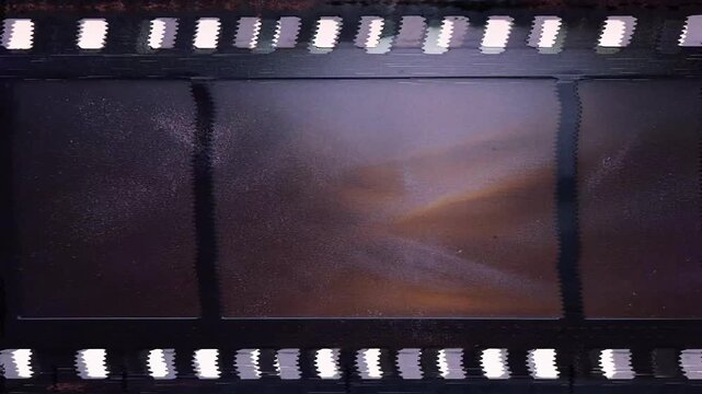 Close up of old vintage slide films glitch effect