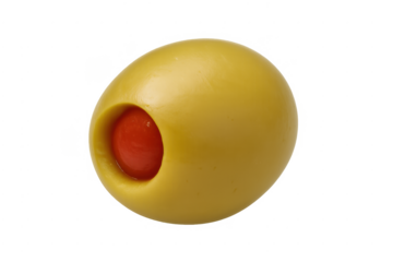 Green olive stuffed with red pimento on transparent background