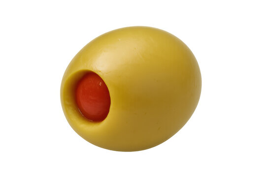 Green olive stuffed with red pimento on transparent background