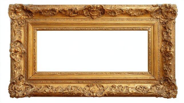 Old ornate gold frame with decorative carvings over a white background ready for artwork or a memorable moment