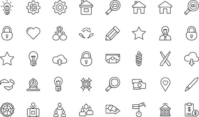 Collection of hand drawn line art icons representing various concepts and ideas in a simple doodle style