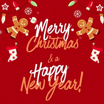 funny gingerbread cookie dancing Merry Christmas and a Happy New Year ready design with positive, optimistic & vibrant aesthetic