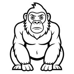 Eastern Gorilla Line Art Vector Illustration on White Background
