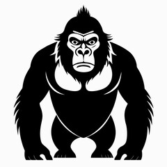 Eastern Gorilla Line Art Vector Illustration on White Background