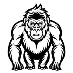 Eastern Gorilla Line Art Vector Illustration on White Background