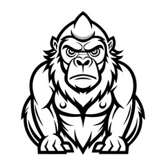 Eastern Gorilla Line Art Vector Illustration on White Background
