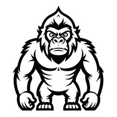 Eastern Gorilla Line Art Vector Illustration on White Background