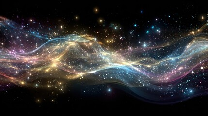 Fototapeta premium A colorful wave of stars in the sky. The stars are of different colors and sizes, creating a sense of movement and energy. The image evokes a feeling of wonder and awe at the vastness of the universe