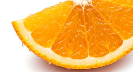 Vibrant close-up of fresh orange slice with glistening juice droplets for healthy eating concepts and vitamin C ads that pop with zest