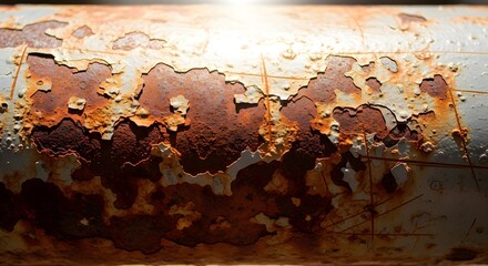 Weathered metal pipe with peeling paint showcases texture, rust, and industrial decay for gritty designs or aged material backgrounds