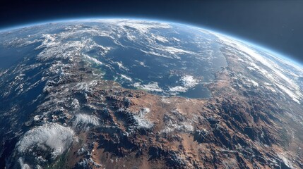 Fototapeta premium Earth view showing continents, ocean, and cloud cover from space, demonstrating environmental science and a global perspective