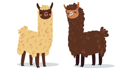 Fototapeta premium Cute cartoon alpacas with fluffy wool isolated on light background