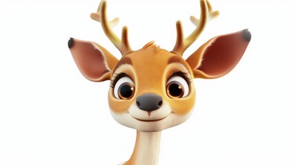 Cute cartoon deer illustration with antlers on light background