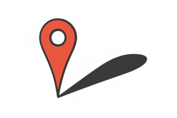 Red map pin icon casting a shadow, indicating location, navigation, and destination on a transparent background