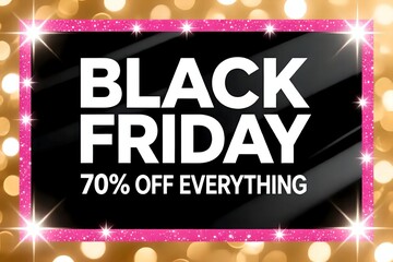Black Friday 70% Off Everything Sale Banner on Gold Bokeh Background