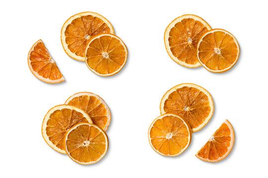 Collection of dried orange slices isolated on a transparent background, PNG. High resolution. Natural citrus decoration for Christmas and winter crafts, winter aromatherapy, natural ornaments.
