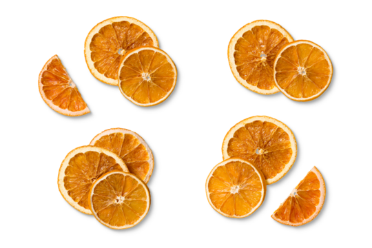 Collection of dried orange slices isolated on a transparent background, PNG. High resolution. Natural citrus decoration for Christmas and winter crafts, winter aromatherapy, natural ornaments. - Powered by Adobe
