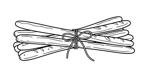Bread Sticks Tied Together Simple Line Art Vector Set