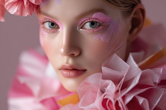 Editorial fashion portrait with couture elements and sculpted lighting.