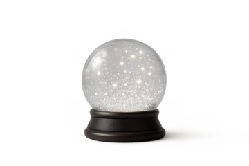 Glass snow globe with shiny glitter reflecting light