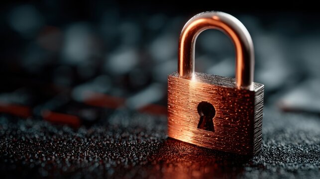 Red lock illuminated on a dark computer keyboard suggests cyber security and online safety, indicating a system protection against hackers and cybercrime