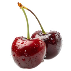 Juicy red cherry with water droplets isolated transparent background close up fresh fruit