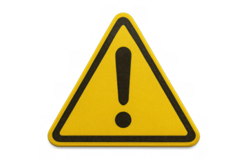 Yellow warning triangle with a black exclamation mark serving as a danger, caution, and hazard symbol. Transparent background