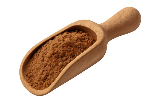 Wooden spoon holding ground cinnamon spice powder
