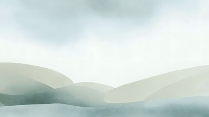 Serene watercolor landscape illustration evokes calm peacefulness gentle sage green hues