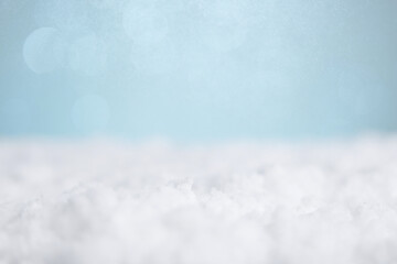 serene winter scene, gentle snow and blue lights, tranquil frosty landscape with subtle glow