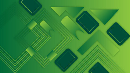 Layered green geometric arrows and diamonds with gradient lines — vector abstract background