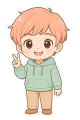 Obraz premium Happy chibi boy making a V sign