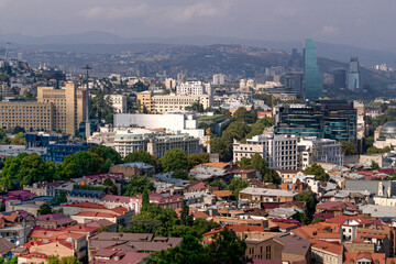 Tbilisi's landmarks from above. Traveling around Georgia. View of Tbilisi in autumn, October2025.
