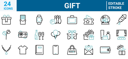 Gift web line icons set