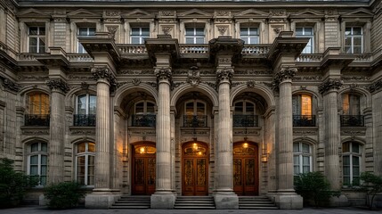 Obraz premium Ornate Classical Building Facade with Arched Entrances Photo