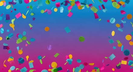Colorful confetti falling against gradient pink and blue background