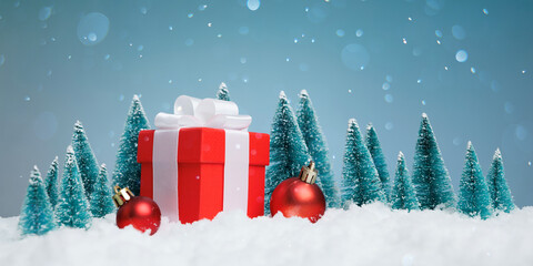 festive winter display, holidaythemed winter arrangement featuring presents and colorful accents